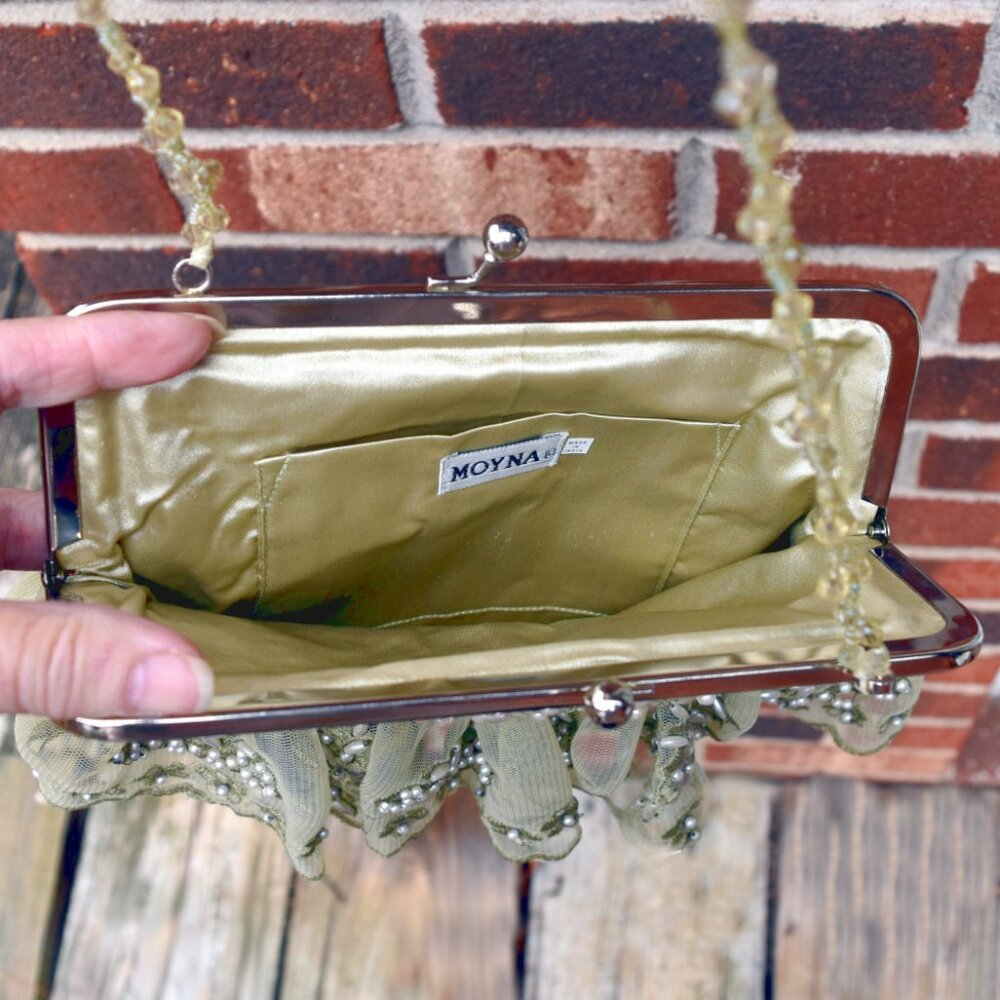 Moyna Hand-Beaded Organza Bridal Evening Bag Gold EUC - Picture 5 of 8